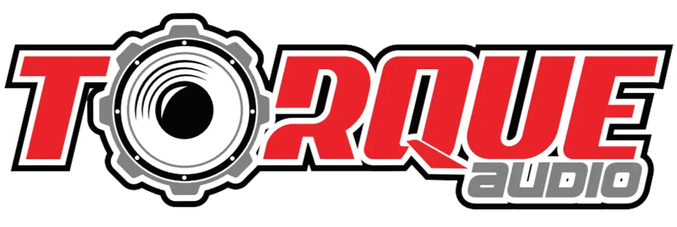 Logo of Torque Audio with a gear-shaped speaker icon and bold red and gray typography.